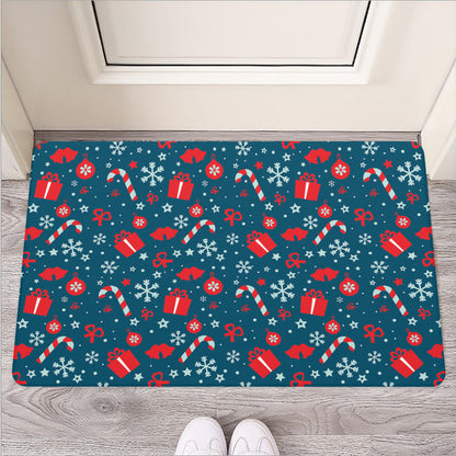 Christmas Holiday Elements Pattern Print Rubber Doormat