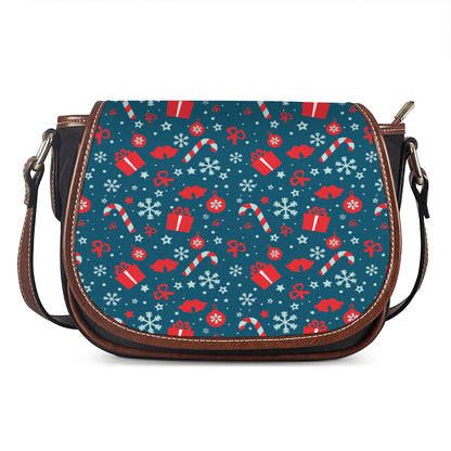 Christmas Holiday Elements Pattern Print Saddle Bag