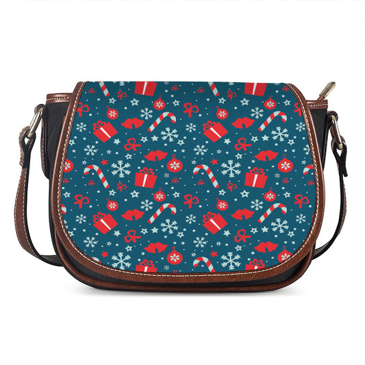 Christmas Holiday Elements Pattern Print Saddle Bag