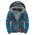 Christmas Holiday Elements Pattern Print Sherpa Lined Zip Up Hoodie