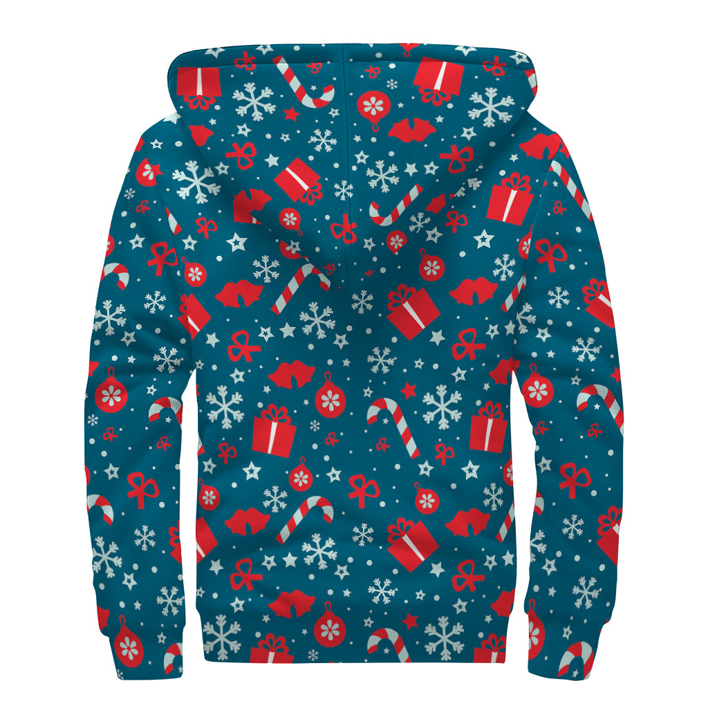 Christmas Holiday Elements Pattern Print Sherpa Lined Zip Up Hoodie