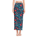 Christmas Holiday Elements Pattern Print Side Slit Maxi Skirt