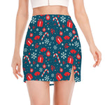 Christmas Holiday Elements Pattern Print Side Slit Mini Skirt