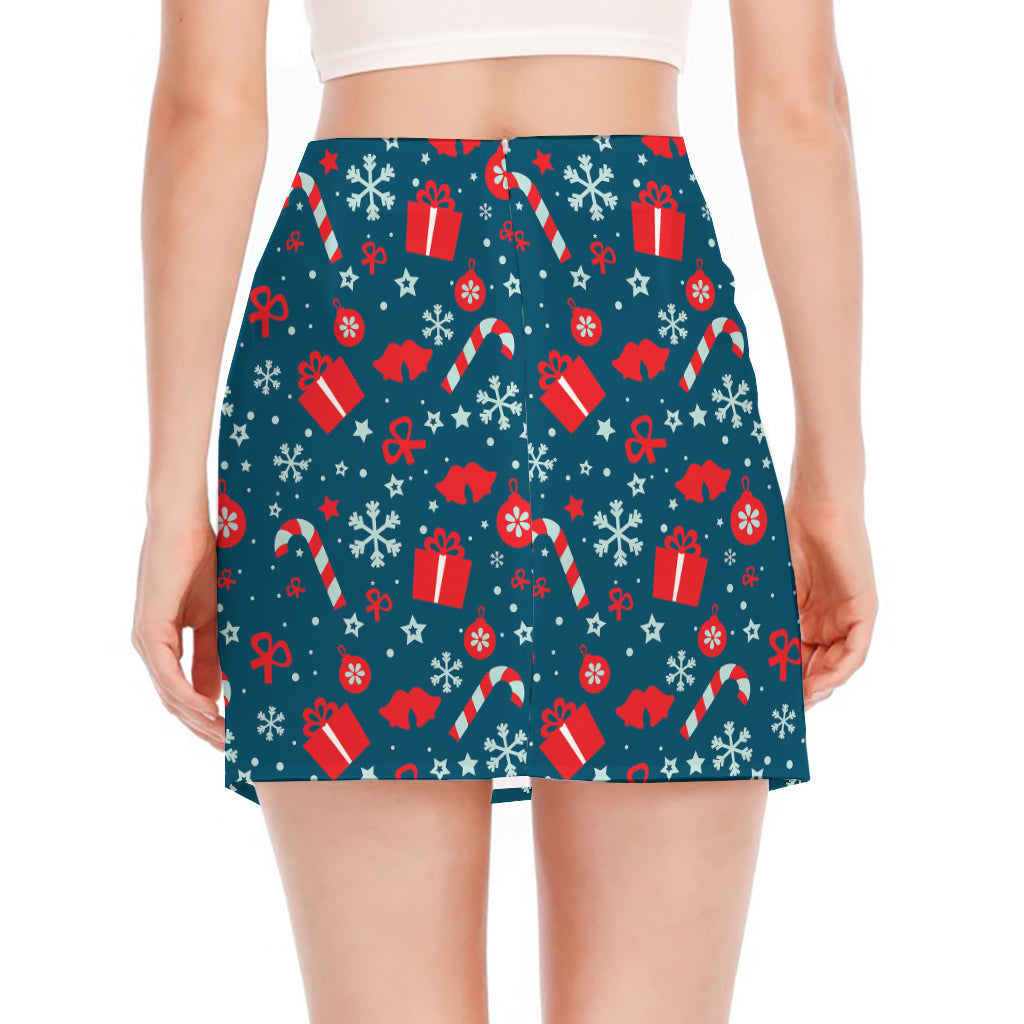 Christmas Holiday Elements Pattern Print Side Slit Mini Skirt