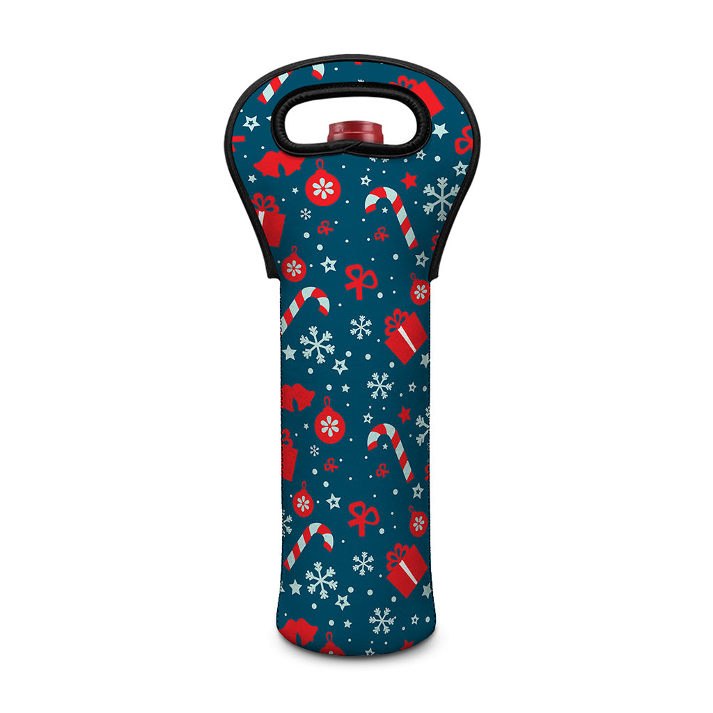 Christmas Holiday Elements Pattern Print Single Neoprene Wine Tote