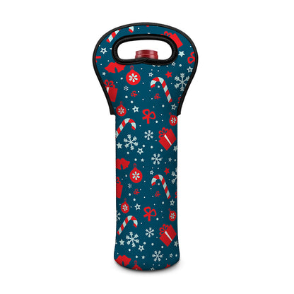 Christmas Holiday Elements Pattern Print Single Neoprene Wine Tote