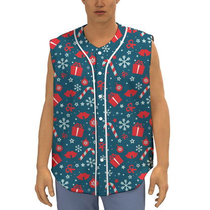 Christmas Holiday Elements Pattern Print Sleeveless Baseball Jersey