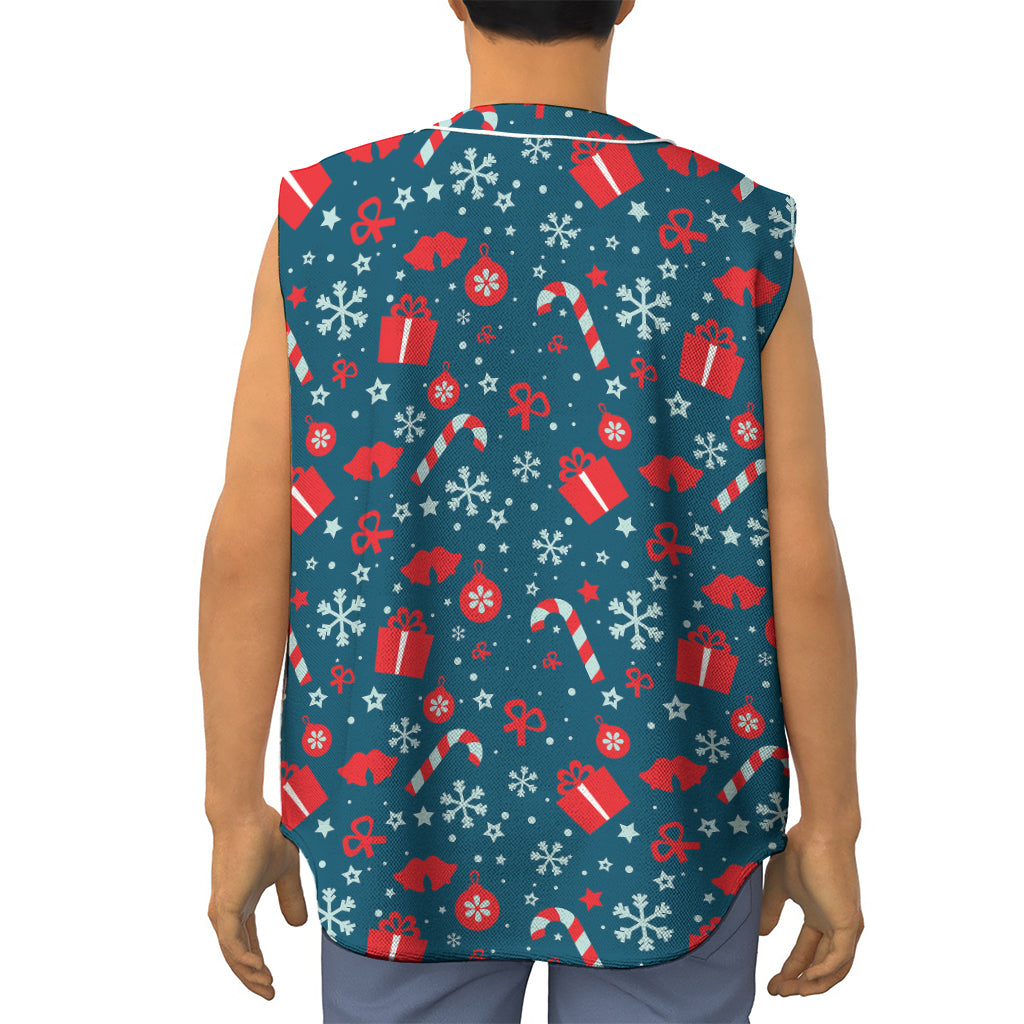 Christmas Holiday Elements Pattern Print Sleeveless Baseball Jersey