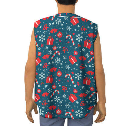 Christmas Holiday Elements Pattern Print Sleeveless Baseball Jersey