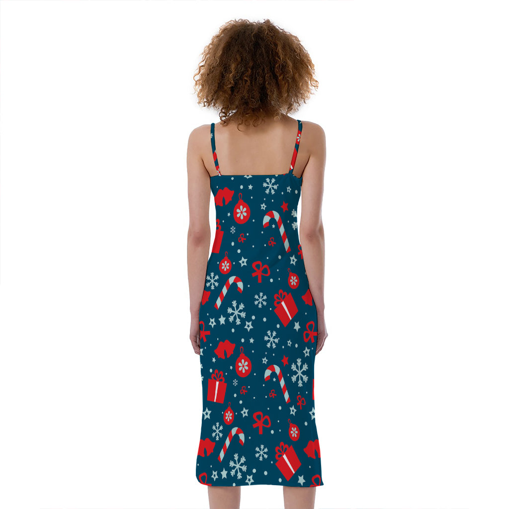 Christmas Holiday Elements Pattern Print Slim Fit Midi Cami Dress