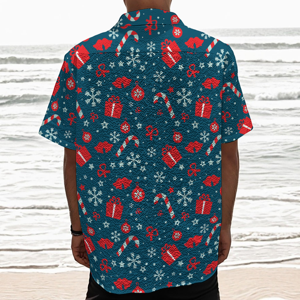Christmas Holiday Elements Pattern Print Textured Short Sleeve Shirt