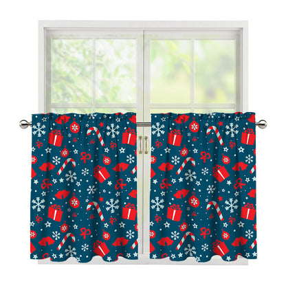 Christmas Holiday Elements Pattern Print Tier Curtains