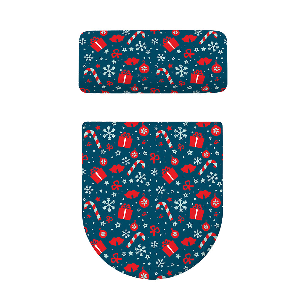 Christmas Holiday Elements Pattern Print Toilet Lid And Tank Cover Set