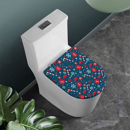 Christmas Holiday Elements Pattern Print Toilet Lid Cover