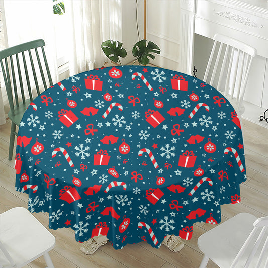 Christmas Holiday Elements Pattern Print Waterproof Round Tablecloth