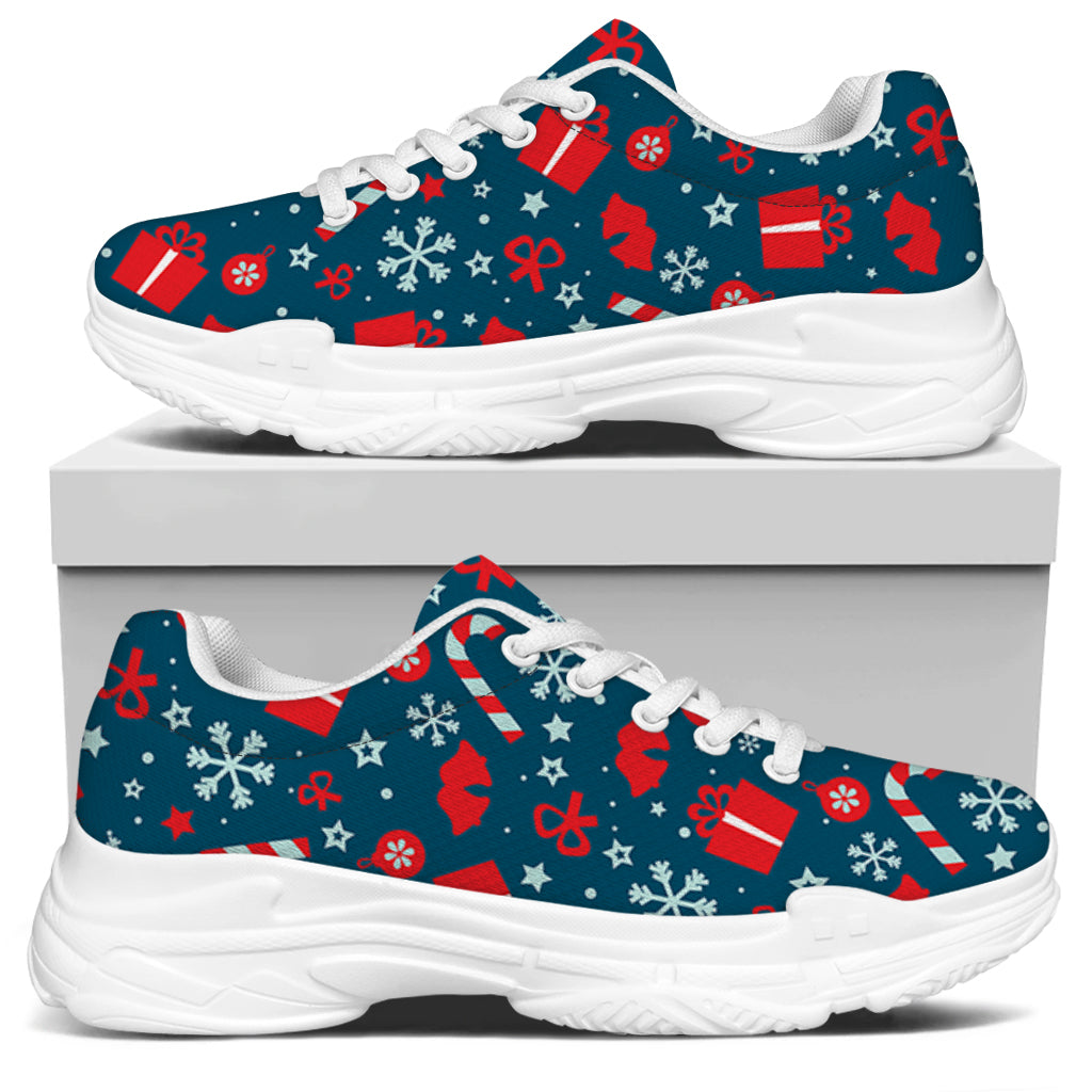 Christmas Holiday Elements Pattern Print White Chunky Shoes