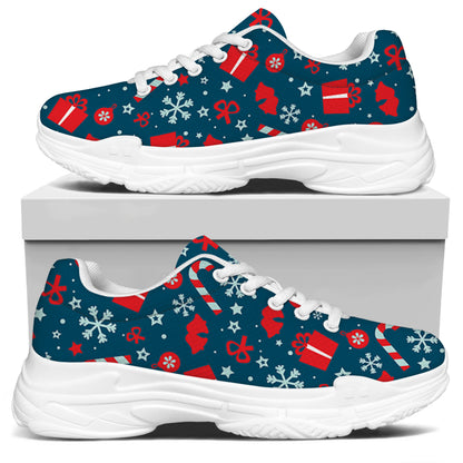 Christmas Holiday Elements Pattern Print White Chunky Shoes