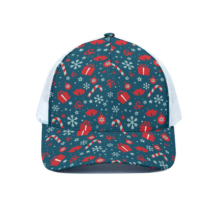 Christmas Holiday Elements Pattern Print White Mesh Trucker Cap