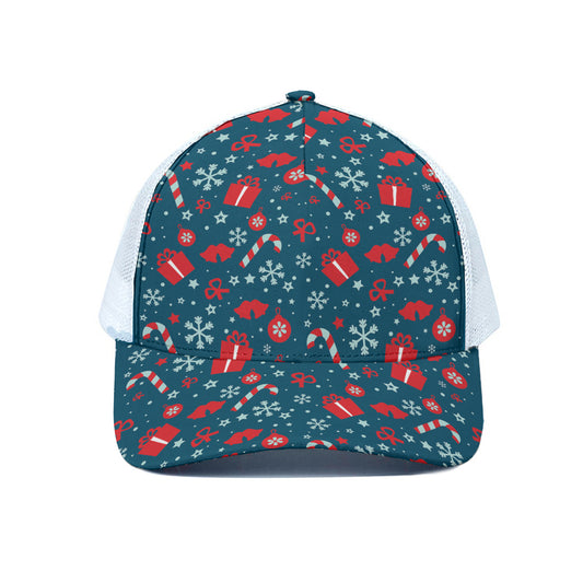 Christmas Holiday Elements Pattern Print White Mesh Trucker Cap