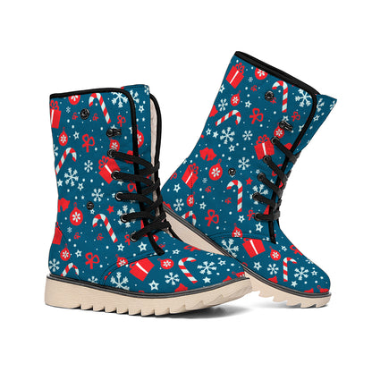 Christmas Holiday Elements Pattern Print Winter Boots