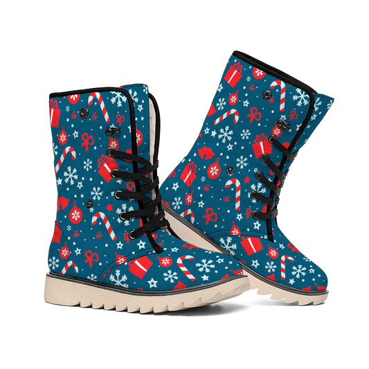 Christmas Holiday Elements Pattern Print Winter Boots