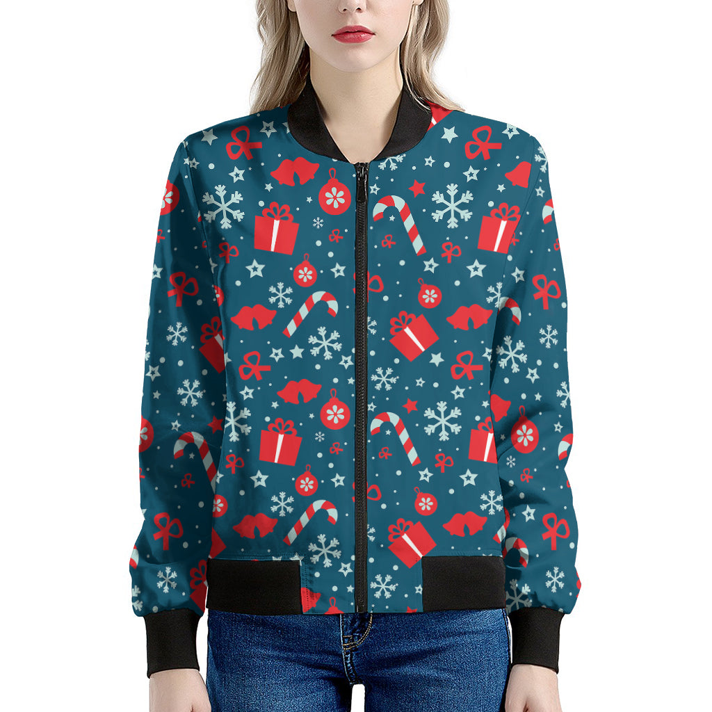 Christmas Holiday Elements Pattern Print Women's Bomber Jacket