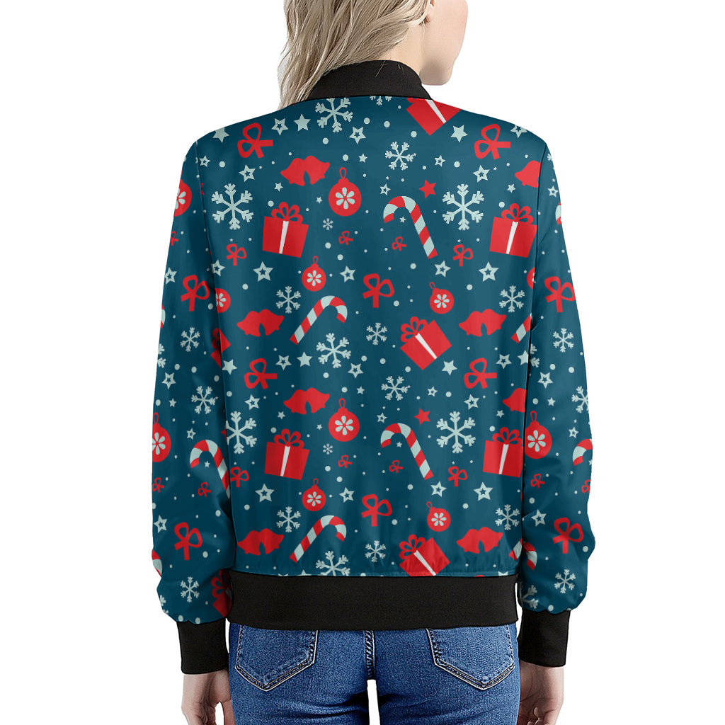 Christmas Holiday Elements Pattern Print Women's Bomber Jacket