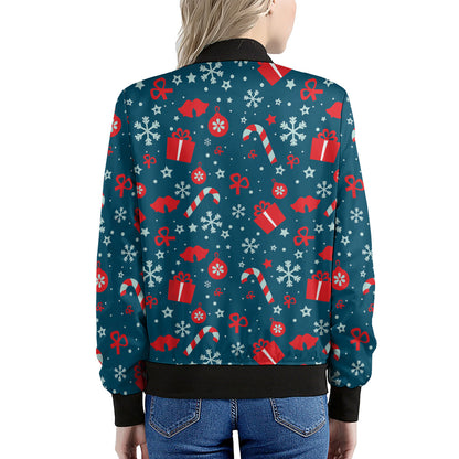 Christmas Holiday Elements Pattern Print Women's Bomber Jacket