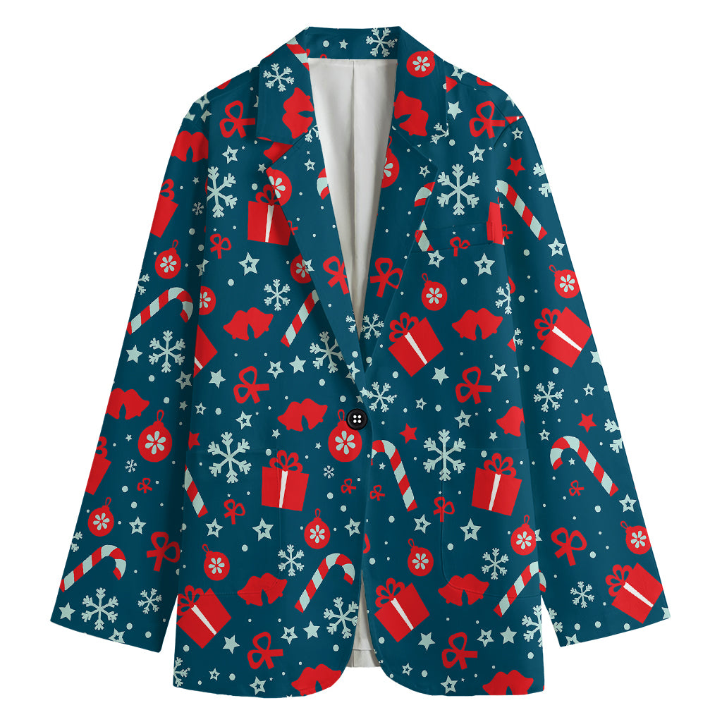 Christmas Holiday Elements Pattern Print Women's Cotton Blazer