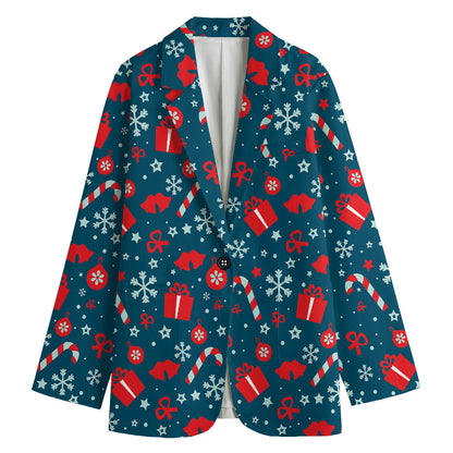 Christmas Holiday Elements Pattern Print Women's Cotton Blazer