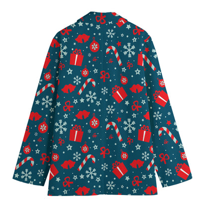 Christmas Holiday Elements Pattern Print Women's Cotton Blazer