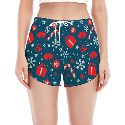 Christmas Holiday Elements Pattern Print Women's Split Running Shorts