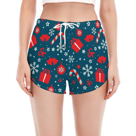 Christmas Holiday Elements Pattern Print Women's Split Running Shorts