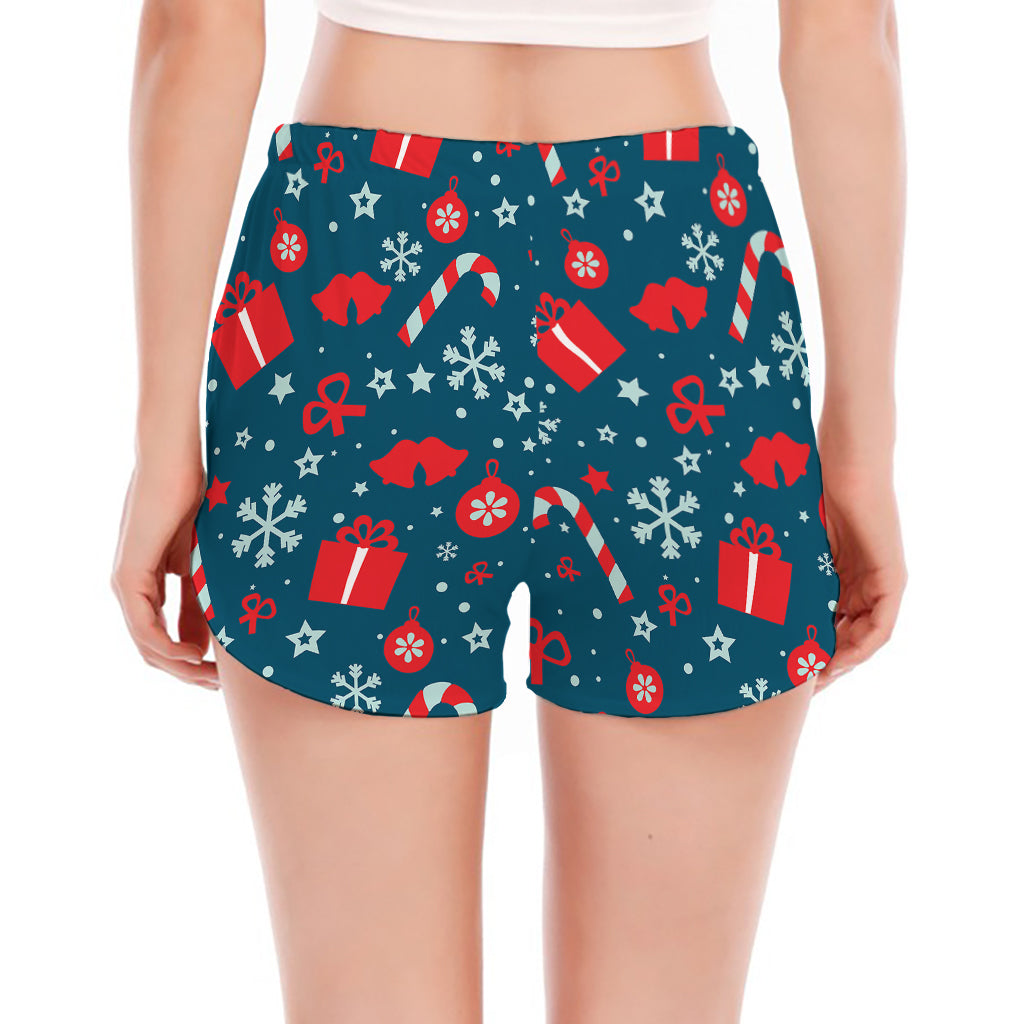 Christmas Holiday Elements Pattern Print Women's Split Running Shorts