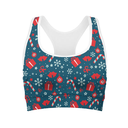 Christmas Holiday Elements Pattern Print Women's Sports Bra