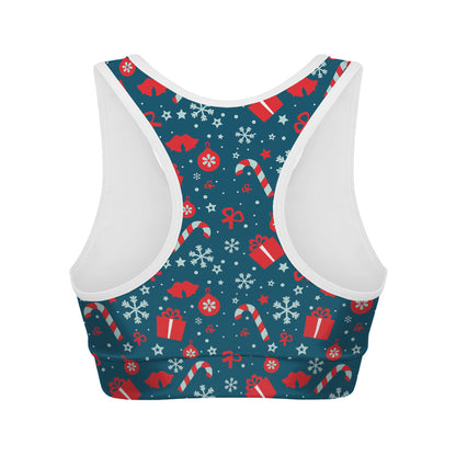 Christmas Holiday Elements Pattern Print Women's Sports Bra