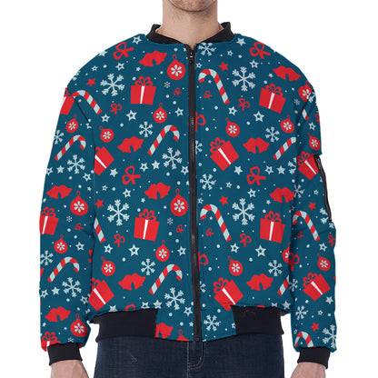 Christmas Holiday Elements Pattern Print Zip Sleeve Bomber Jacket