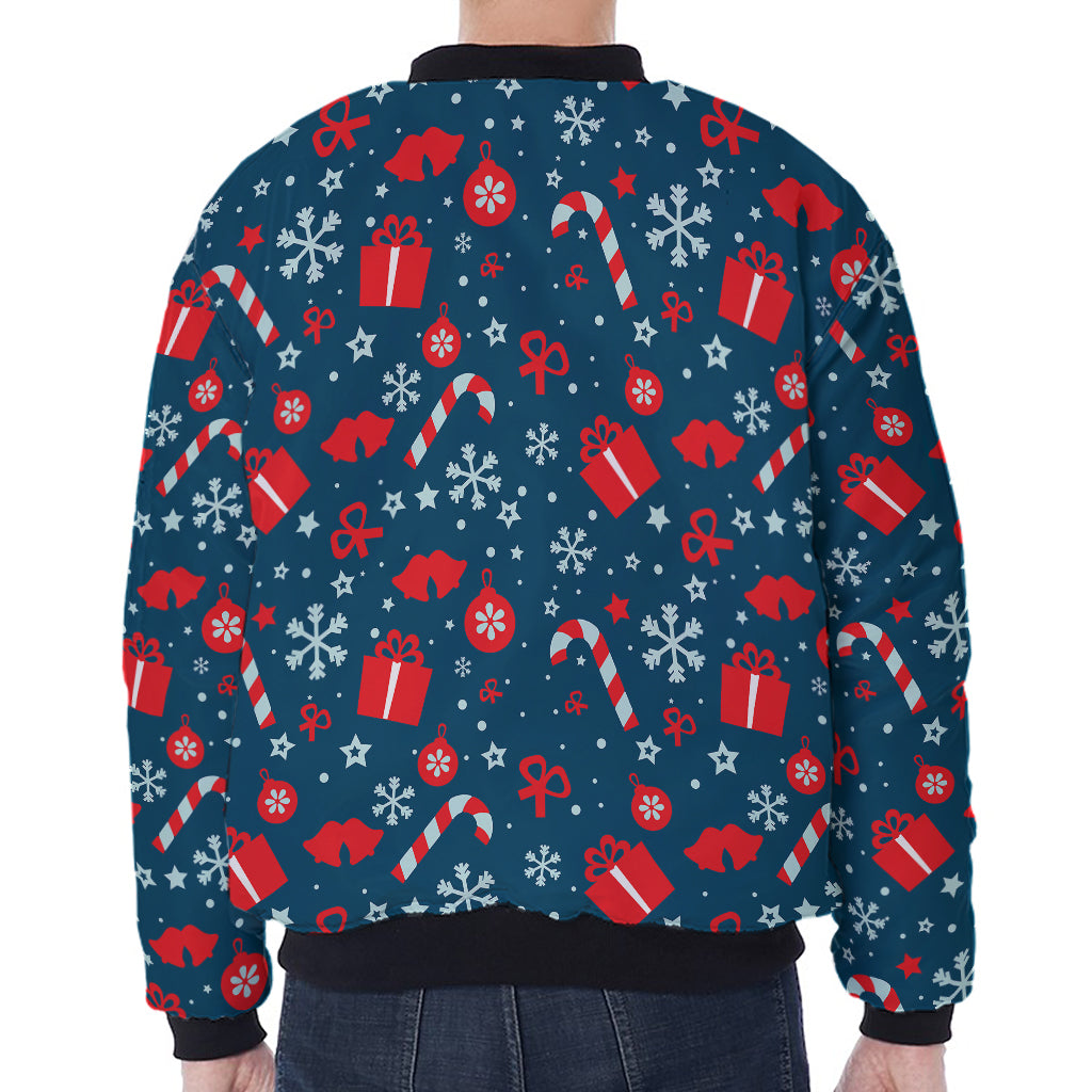 Christmas Holiday Elements Pattern Print Zip Sleeve Bomber Jacket