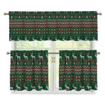 Christmas Holiday Knitted Pattern Print 3 Piece Kitchen Curtains