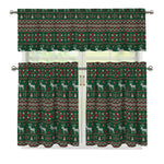 Christmas Holiday Knitted Pattern Print 3 Piece Kitchen Curtains