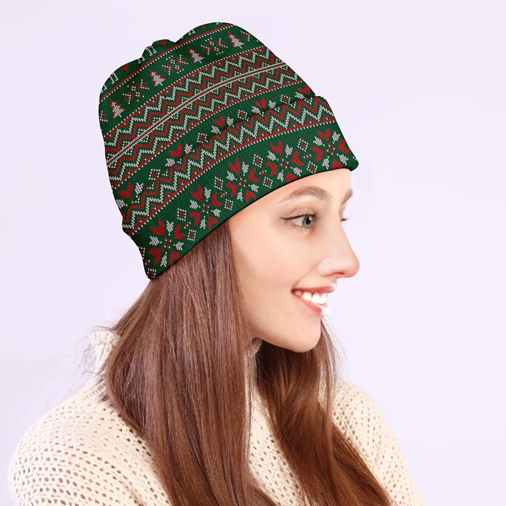 Christmas Holiday Knitted Pattern Print Beanie