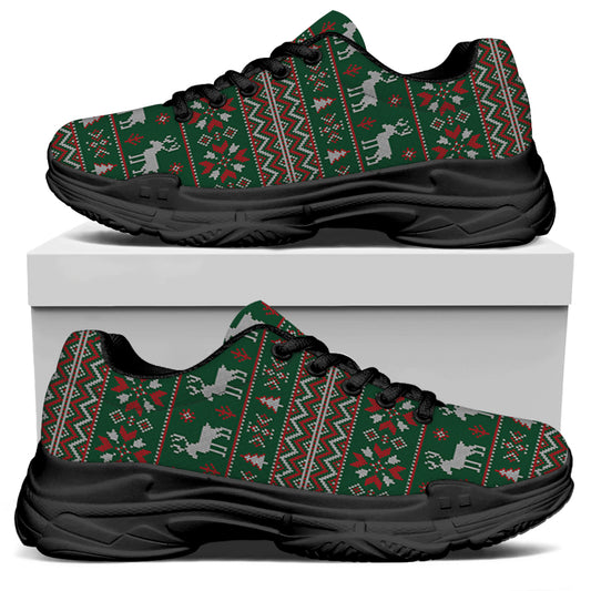 Christmas Holiday Knitted Pattern Print Black Chunky Shoes