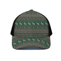 Christmas Holiday Knitted Pattern Print Black Mesh Trucker Hat