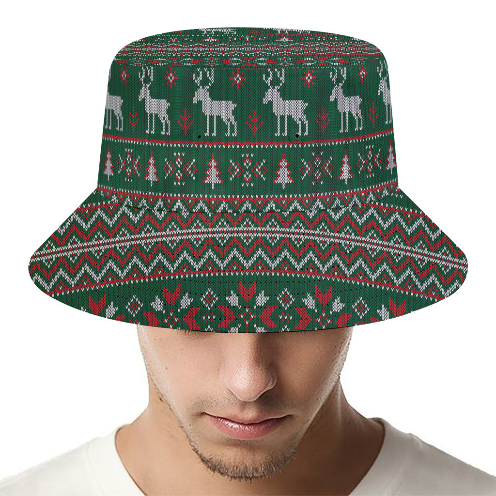 Christmas Holiday Knitted Pattern Print Bucket Hat