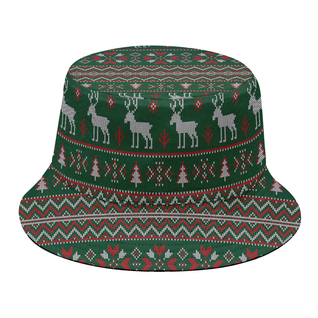 Christmas Holiday Knitted Pattern Print Bucket Hat