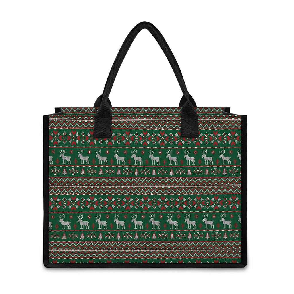 Christmas Holiday Knitted Pattern Print Canvas Tote Bag