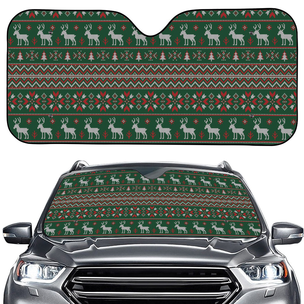 Christmas Holiday Knitted Pattern Print Car Windshield Sun Shade