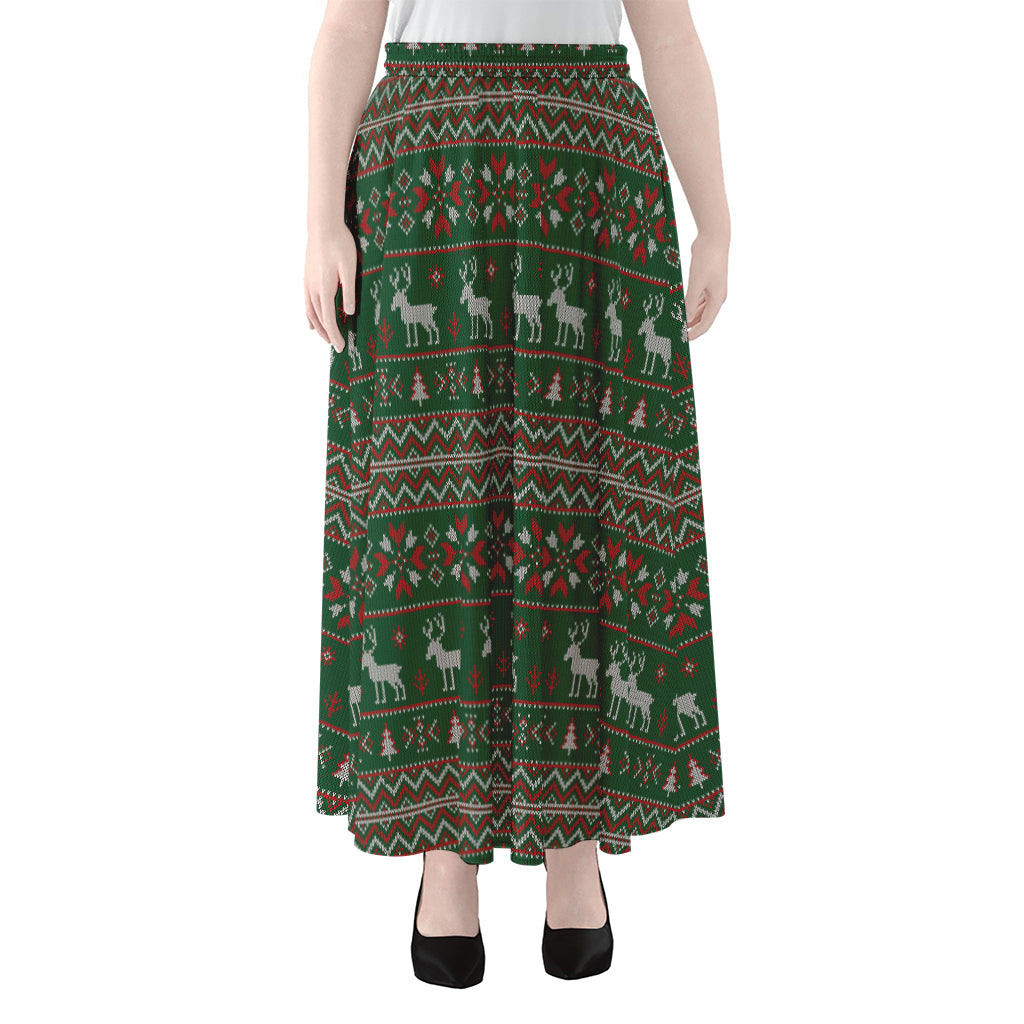 Christmas Holiday Knitted Pattern Print Chiffon Maxi Skirt