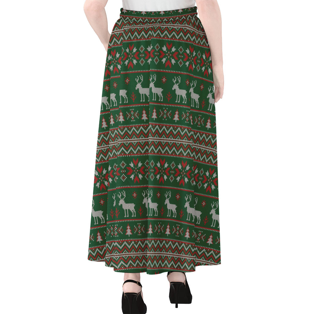 Christmas Holiday Knitted Pattern Print Chiffon Maxi Skirt