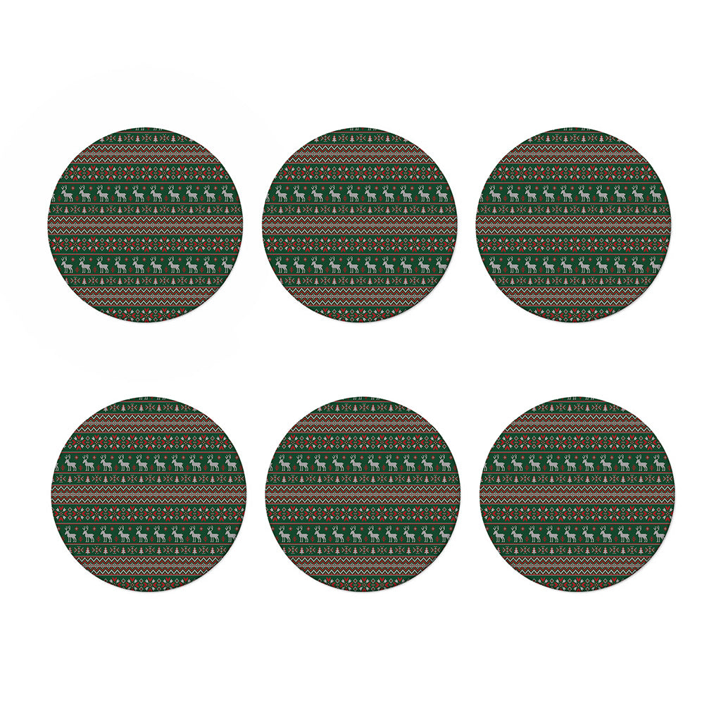 Christmas Holiday Knitted Pattern Print Coaster Set